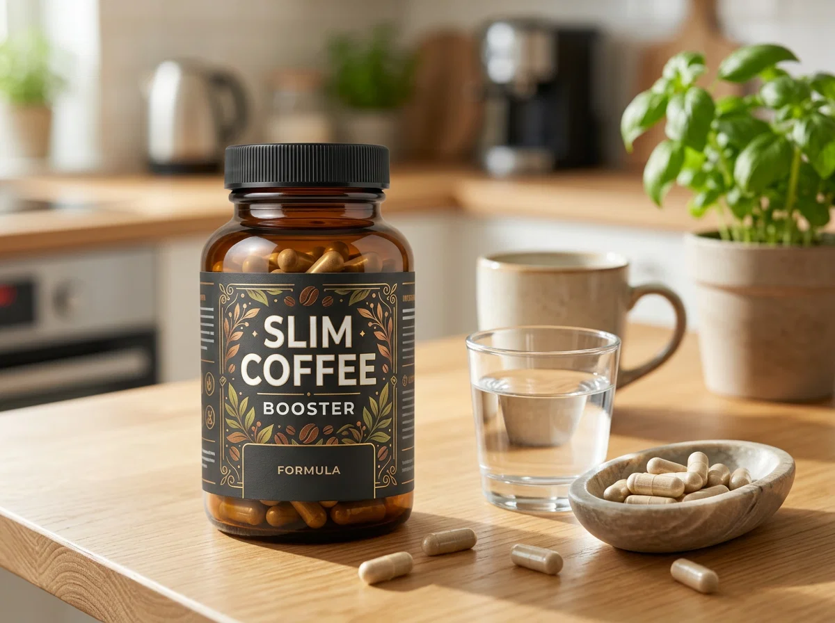 Slim Coffee Booster box on wooden surface with coffee beans - buy metabolism supplement online UK